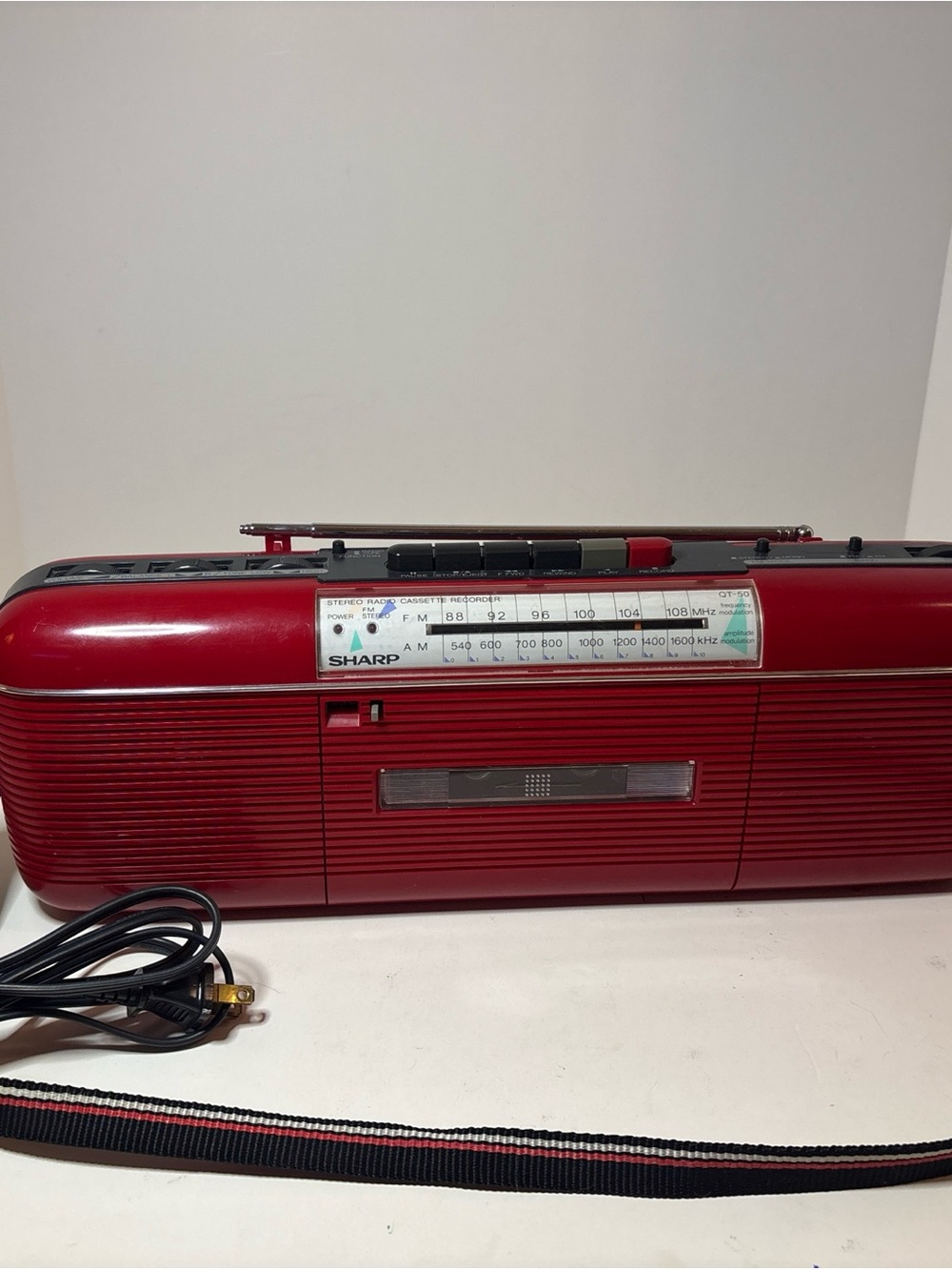 Vintage Sharp QT-50 (R) Red Boombox Cassette Radio - Stranger Things - Works!